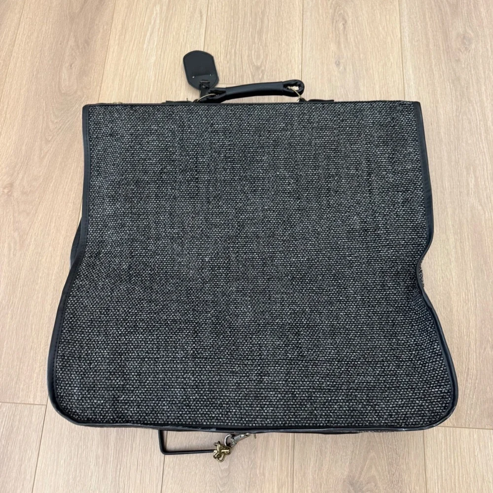 Kluge Grey Tweed Folding Garment Bag Travel Suit Carrier with Brass Hardware
